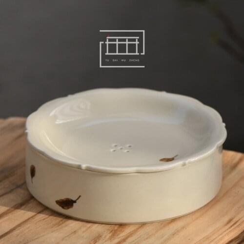 Honey-colored Water Storage Dry Soaking Tray Ceramic Kung Fu Tea Set Tea Tray and Pot with Customized Logo
