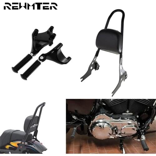 Motorcycle Black Passenger Backrest Sissy Bar Cushion Pad +Rear Passenger Foot Pegs Mount For Harley Sportster XL 1200 883 14-19