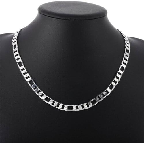 Mens jewelry Silver color Figaro chain necklace wide 8mm * 20inches classic charm style cool birthday gift Europe Hot