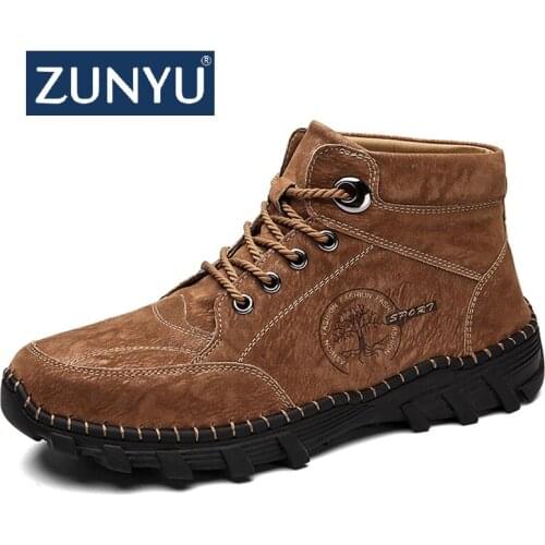 ZUNYU New Winter Mens Boots Comfortable Men Ankle Boots Thick Plush Warm Snow Boots Leather Autumn Outdoor Man Motorcycle Boots