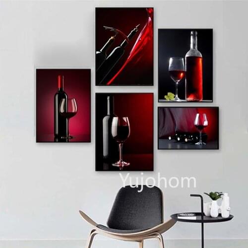Red Wine Glasses Wall Art Painting Nordic Kitchen HD Wall Canvas Art Prints Pictures Living Room Dinner Room Mural Decoration