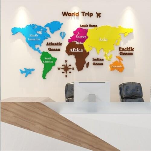 World Map Wall Sticker Large Acrylic mirror Art Stickers Office Decor Home TV Wall Background Living Room Decoration Wallpaper