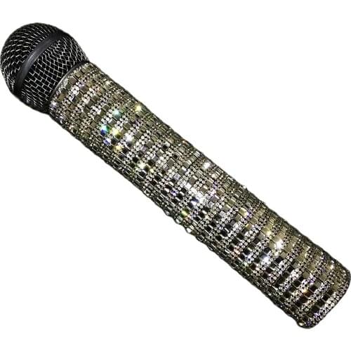 New Fashion Shining Diamonds Microphone Case Sparkly Rhinestones Microphone Sets Black Nightclub Style Microphone Decoration