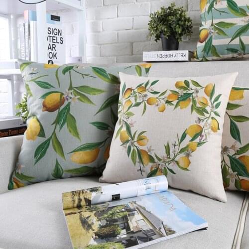 2017 New Lemon Pattern Cushions Home Decor Pillow Green Plants Sofa Throw Pillows Cotton Linen Pillowcases Decorative Pillows