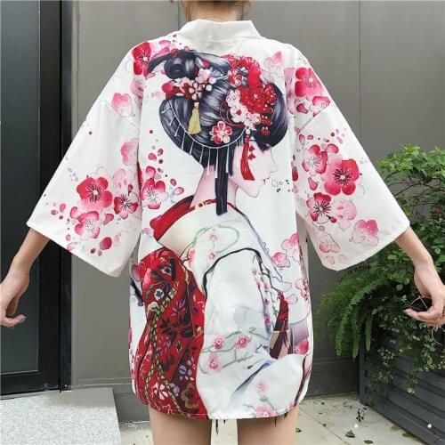 2020 New Harajuku Cardigan Japanese Kimono Fashion Asia Summer Black White Loose Girls Blouse Tops Casual Woman Kimonos Cosplay