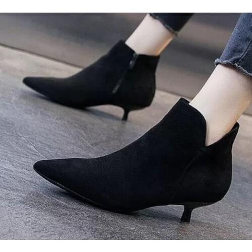 New Black Pointed Stiletto Frosted Short Boots Women Autumn Winter Martin Boots Women Winter Plus Velvet Female High Heel Pumps