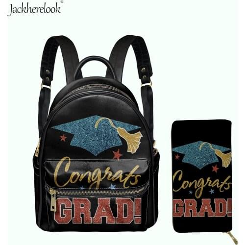 Stylish Casual Shoulders Bag for Girl Graduation/Graduates Pattern Female Backpack Wallet Set Durable Pu Everyday Bag for Lady