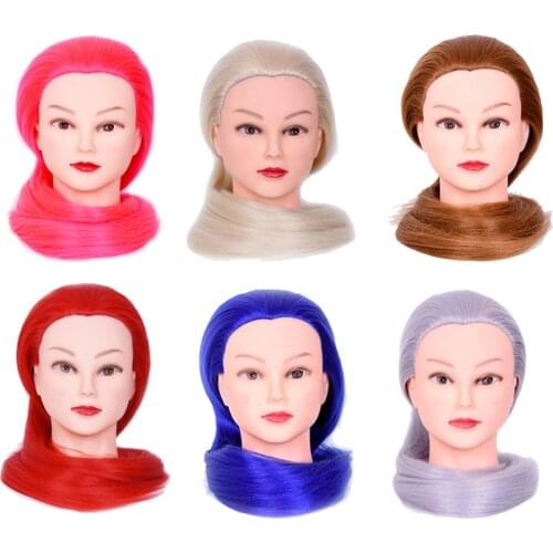 Professional Training Head High Temperature Fiber Hair Practice Hairdressing Dolls Hair Styling Makeup Training Mannequin Head