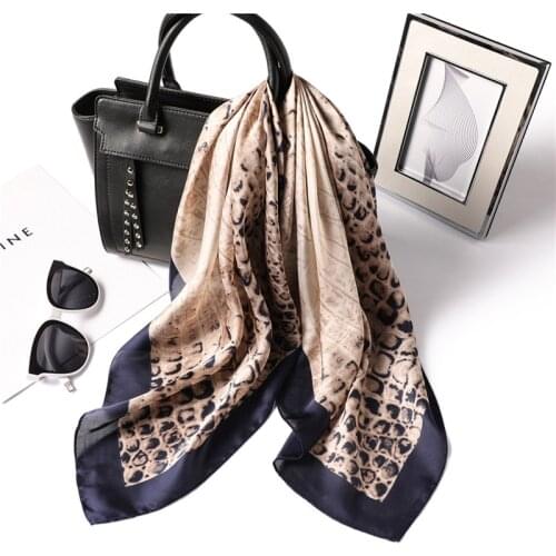 Luxury Brand 2019 New Fashion Summer Silk Square Scarf Women Leopard Satin Neck Hair Tie Band Beach Hijab Head Female Foulard