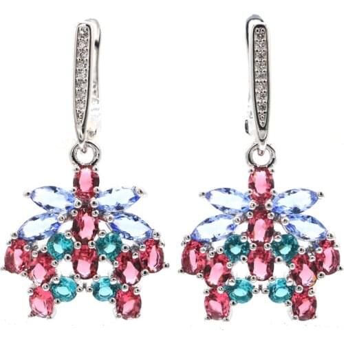 38x14mm Highly Recommend Created Green Peridot Pink Kunzite Cubic Zircon For Womans Wedding Silver Earrings Drop Shipping