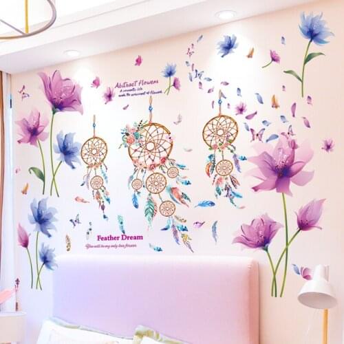 [SHIJUEHEZI] Flowers Planst Wall Stickers DIY Dreamcatcher Feathers Wall Decals for Living Room Kids Bedroom Kitchen Decoration