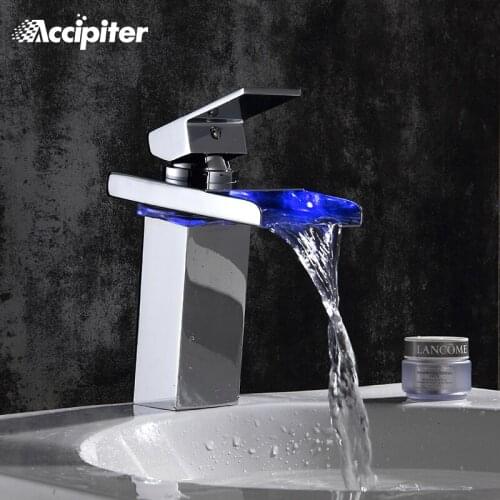 Bathroom Faucet with LED light Chrome Polished Led Tap Basin Faucet Bathroom Deck Mounted Basin Sink Mixer Tap LED Will Change