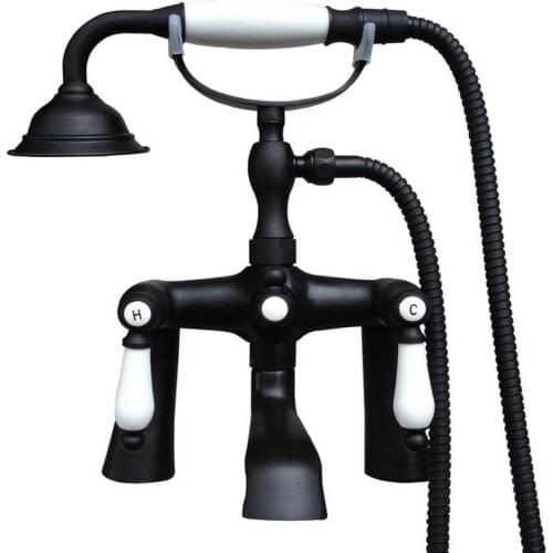 Black Oil Rubbed Bronze Bath Clawfoot Tub Mixer Tap Faucet Hand Shower Double Ceramic Handles Deck Mounted mtf504