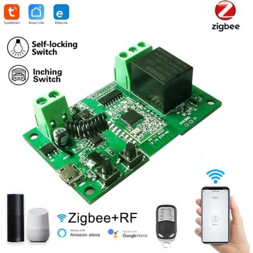 Zigbee Smart Light Switch, WiFi Module, 1/2CH DC 7-32V RF433 Receive 10A Relay Work With Alexa Google Assistant, Tuya Smart Life