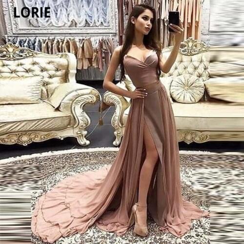 LORIE Elegant Dirty Pink Evening Party Dresses 2021 Sweetheart Chiffon Corset Floor Length Prom Dress Formal Evening Party Gowns