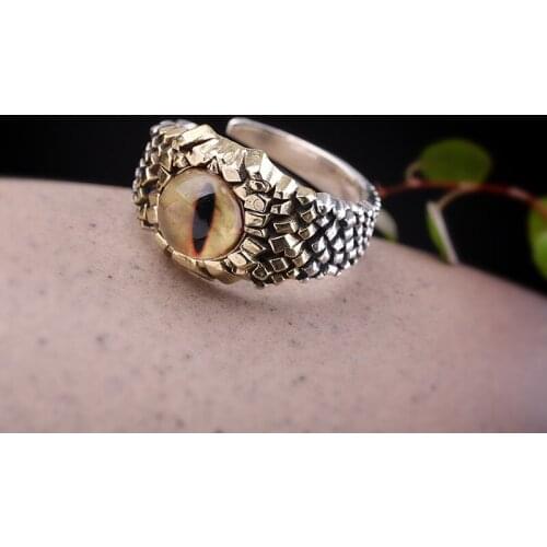 100%925 silver jewelry Thai silver personality unisex open tiger eye ring