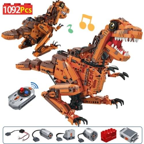 1092PCS City Creative Electric Tyrannosaurus Building Blocks Technical RC Jurassic World Dinosaur Bricks Toys For Children