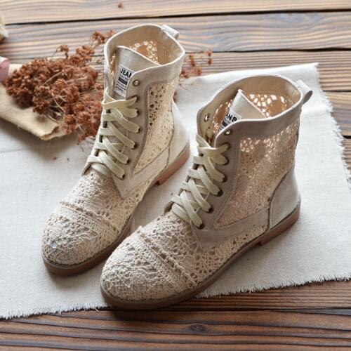 2021 Summer bootie Ankle boots Womens Summer Hollow Breathable Knit Line Mesh Cool Boots fashion women Lace-Up Botines Mujer