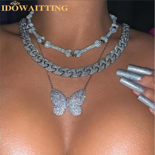 2021 Top Quality HipHop Sparking Full CZ Paved 5A Cubic Zirconia Iced Out Bling Dog Bone Choker Necklace For Women Girls Jewelry