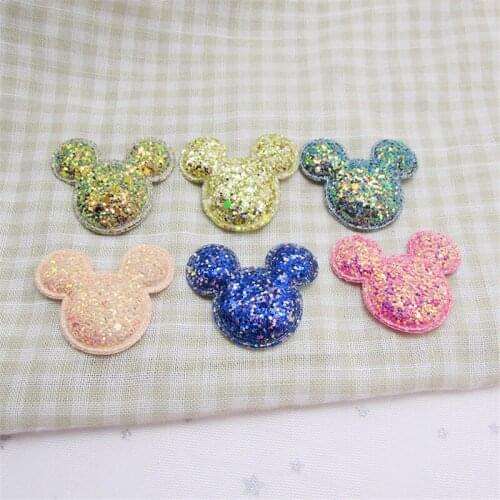 24pcs/lot 5x4.7cm Glitter Paillette Cat Head Pads Patches Appliques for Craft Clothes Sewing Supplies DIY Hair Clip Accessories