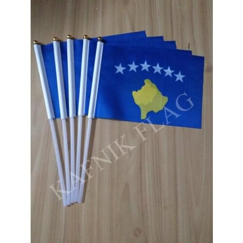 KAFNIK,5pcs 14*21cm Kosovo Fabric Hand Flags National hand Flag with Pole for advertisement decoration, free shipping
