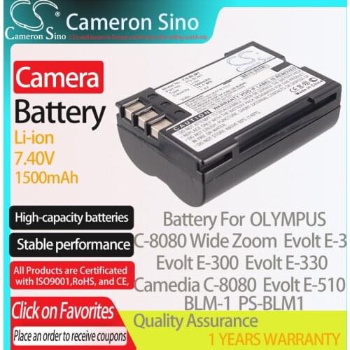 CameronSino Battery for Olympus C-8080 Wide Zoom Evolt E-3 Evolt E-300 C-7070 fits Olympus BLM-1 Digital camera Batteries 7.40V