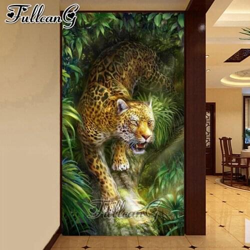 FULLCANG Leopard Animal large diamond painting 5d diy full square round drill mosaic embroidery sale home decoration FC2699