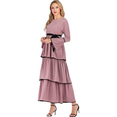 BianFeng Womens Ramadan Kaftan Muslim Fashion Chiffon Abaya Hijab Dress Casual Cozy Stitching Cake Skirt Long Dress