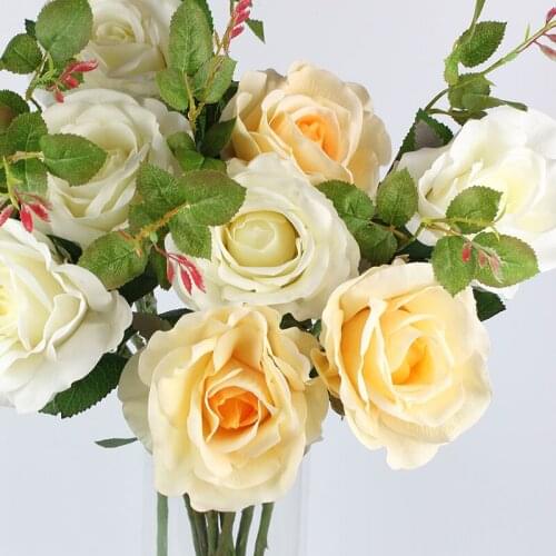 Large 9 Pieces/Set (Without Vase or With Vase For Chosing) Artificial Flowers Home/Wedding Decoration Real Touch Flower Roses
