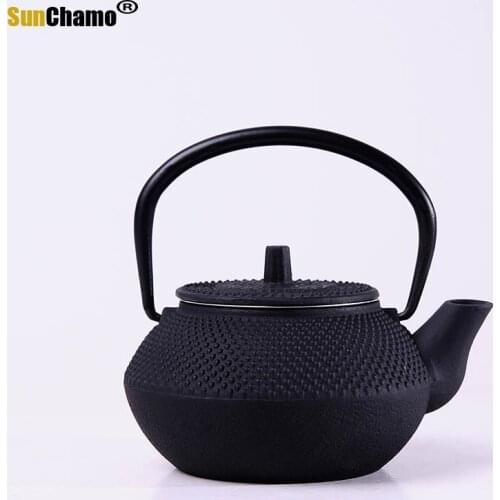 Cast Iron Kettle Teapot 300ml Small Particle Teapot Imitation Black Coffee Machine Convenient Office Teapot with Filter
