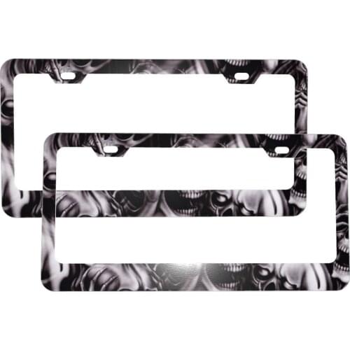 Skull Decor License Plate Frame Car Plates Tags Bluish Printed Auto Tag Personalized Car Decoration