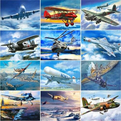 DIY Diamond Painting Military Plane 5D Full Square/Round Mosaic Diamond Cross Stitch Aircraft Rhinestone Picture Home Decoration