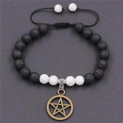 DGW Men Bracelet Natural Lava Stone Bead Star Pentagram charm Bracelet Diffuser Bracelets Men Jewelry gift Drop Shipping
