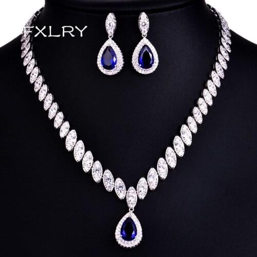 FXLRY Elegant Marquise Water Drop Colour Earrings And Necklace Jewelry Sets Fashion Women Wedding Jewelry