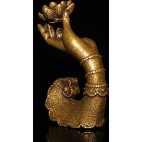 Chinese pure copper Handmde Buddhas hand lotus Backflow Incense burner
