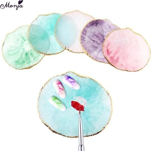 Monja Round Gold Edge Resin Stone Nail Art Acrylic UV Gel Display Palette Nail Polish Painting Showing Board Manicure Tool