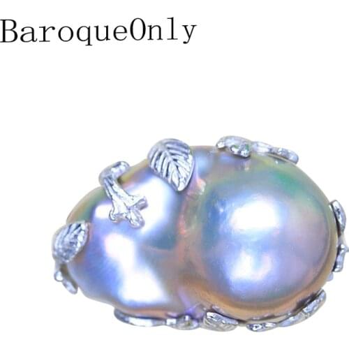 BaroqueOnly 15-28mm gray natural freshwater baroque pearl adjustable rings high quality natural real pearls gift for woman RE