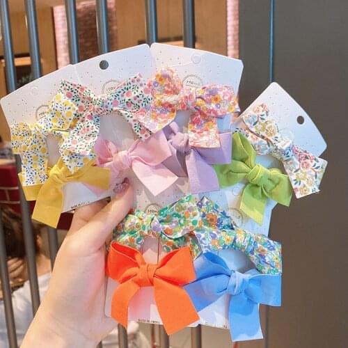 2PCS New Girls Cute Printing Solid Color Bow Hairpins Sweet Hair Clip Headband Barrettes Women Ornament Fashion Hair Accessories