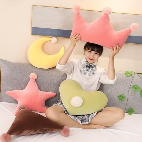 Crown Plush Pillow Colorful Soft Star Heart Stuffed Shape Throw Pillow Moon Cushion Baby Kids Gift Girls Baby Room Decoration