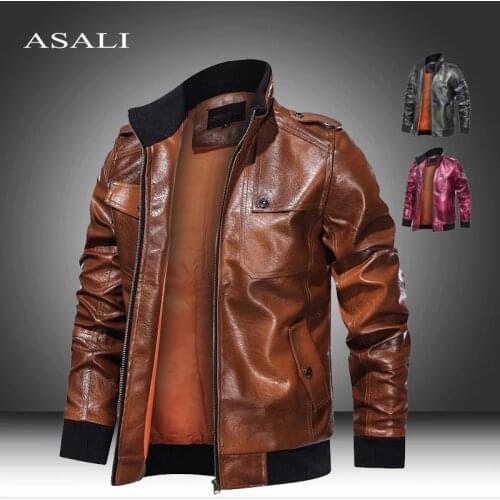 Leather Jacket Men Coats PU Casual Motorcycle Biker Male Business Autumn Winter Faux Fur Jacket Thick Fleece Windproof Slim Fit