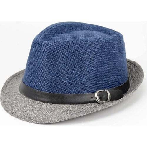 Fashion Straw Color Block Jazz Hat With Leather Band Beach Panama Cap Summer Fedora Sun Hats UV Protection Solid Caps For Men