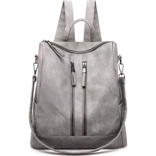 Fashion Exquisite Vintage Women Backpacks Soft Leather Large Capacity Travel Casual Gray Backpack Simple Shoulder Hand Bags