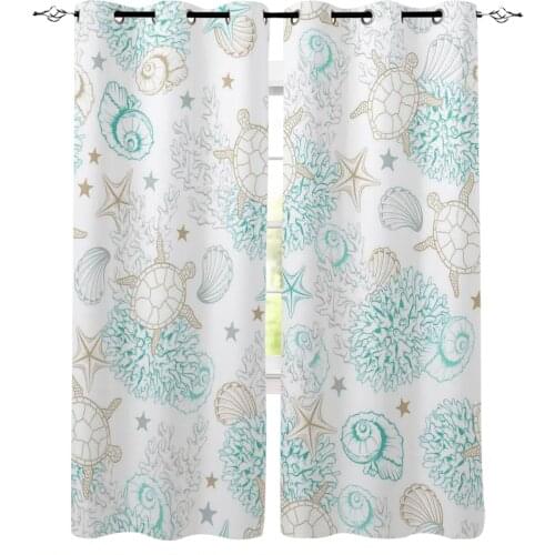 Marine Elements Sea Turtle Coral Shell Blackout Curtains For Living Room Bedroom Printed Window Treatment Drapes Home Decor