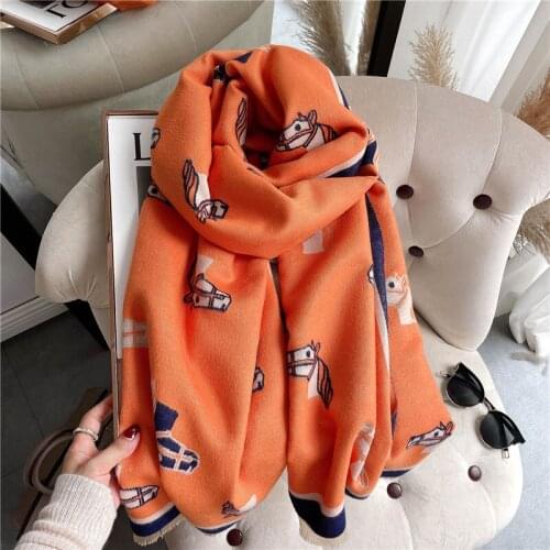 2021 High Quality Cashmere Scarf Women Thick Warm Winter Shawls Wraps Lady Horse Pashmina Fashion Blanket Foulard echarpe