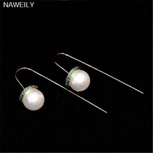 New Fashion Green Crystal Earrings For Women Simulated Pearl Dangle Earring Jewelry Accessories NAWEILY E1502