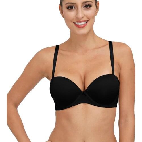 YBCG New Bra Solid Black Plunge Non-slip Strapless Women Bra Plus Size Underwire Padded Push Up Adjusted-straps Underwear