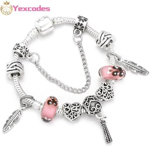 Yexcodes New Charm Ladies Bracelets Pendant With Feather Silver Plated Bracelet, Brand Bracelet Childrens Jewelry Gifts