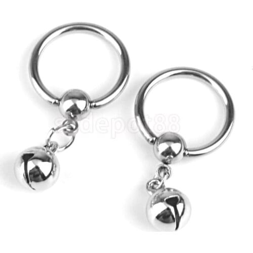 1 Pair 14G Stainless Steel Bell Charm Pendant Nipple Ring Body Piercing