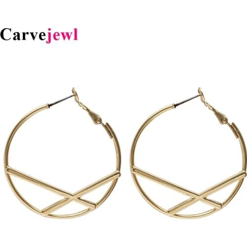Carvejewl Simple new Big Cross Hoop Earrings For Women Gold plating colors Punk Large Circle Earrings European Wholesale jewelry