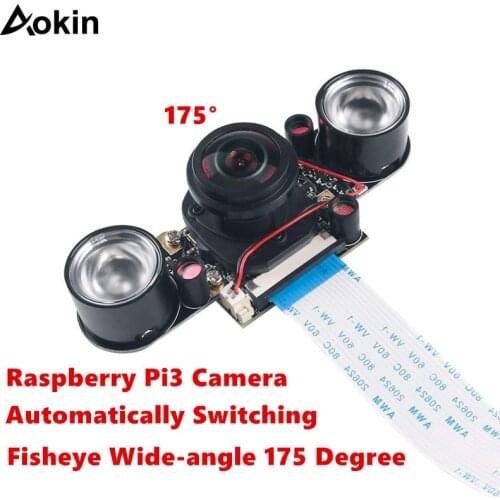 Raspberry Pi3 Camera Fisheye Wide-angle 175 Degree Camera 5MP OV5647 Webcam with IR-CUT Automatically Switching Day-Night-Vision